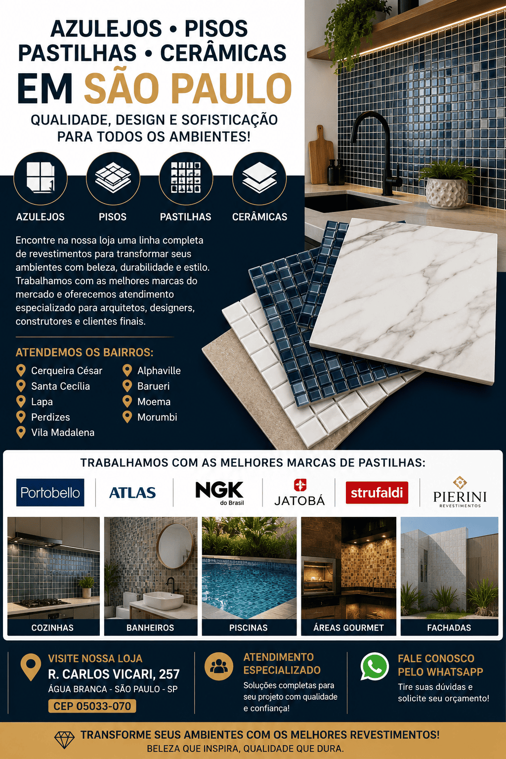 Azulejos, Pisos, Pastilhas e Cerâmicas em São Paulo loja especializada na Água Branca